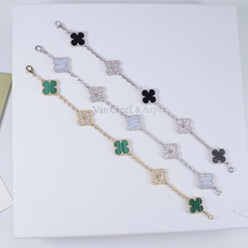 Van Cleef & Arpels intarsiato diamante malachite verde fiore bianco e nero cinque fiori braccialetto  