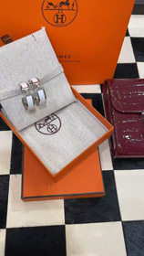 Hermès metallo H lettera bianco orecchini in pelle-3714  