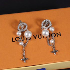 Louis Vuitton LV argento lettera diamante perla borsetta orecchini-3865  