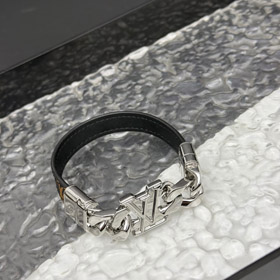 Louis Vuitton LV cuoio anello a catena in metallo con lettere incise su entrambi i lati del braccial  