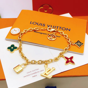 Louis Vuitton LV lettera fiore serratura pietra colore goccia olio braccialetto-3874  