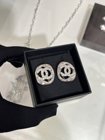 Celine argento diamante completo doppio C orecchini quadrati cavi-3901  