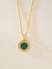 Bulgari doppio lato lettera verde incisione vintage diamante moneta collana-4000  