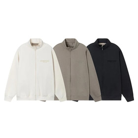 Essenziali colore solido lettera stampa zip manica lunga cappotto giacca-4366  