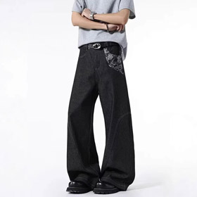 Onenin nuovo colore grezzo jacquard wide-leg jeans-4904  