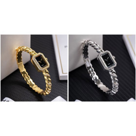 Orologio da donna a faccia quadrata Chanel con un elegante cinturino tessuto a catena-5113  