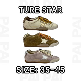 Golden Goose True-Star scarpe in pelle a punta rotonda a pizzo con suola sottile-5131  