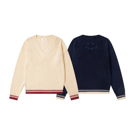 AMIPARIS maglia a righe a V-collo a spalla maglione in lana-5156  