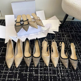 DIOR Cattura tacchi di gattino a punta di punta mesh slingback con strass ornamenti-5207  