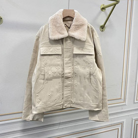 Louis Vuitton LV nuova giacca da lavoro con tasche in rilievo e colletto in lana rimovibile-5295  