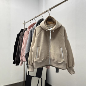 piuma d'oca e lana di agnello doppio lato fleece spessa e calda zip cappuccio giacca-5298  