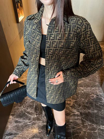 Fendi nuova giacca in jacquard lettera collare patchwork montato-5362  