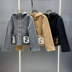Fendi nuova lana miscela zip-up cappuccio giacca corta-5378  