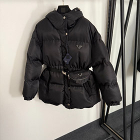 Prada nuova sicurezza fibbia zip borsa in vita cappuccio piuma riempita giacca di cotone-5399  