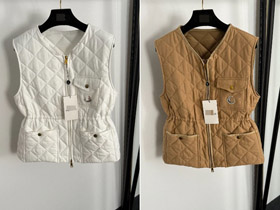 Moncler nuovo lino con cerniera trapuntato tasca cotone gilet-5415  