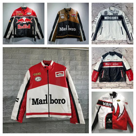 Marlboro Aime Leon Dore Maglia da baseball con cerniera in pelle-5517  