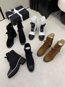 Chanel piattaforma colore-blocco lace-up stivali alla caviglia-5774  