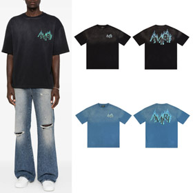 AMIRI strass fiamma lettera stampa lavato a maniche corte T-shirt-5865  