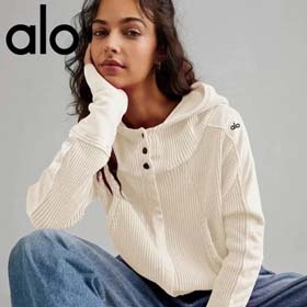 ALO Originale etichetta waffle tessuto cappuccio cardigan felpa per le donne europea e americana pig